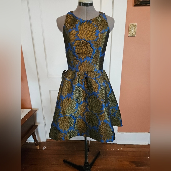 NWT Ark & Co Blue and Olive Quilted Mini Party Dress S - Picture 3 of 8